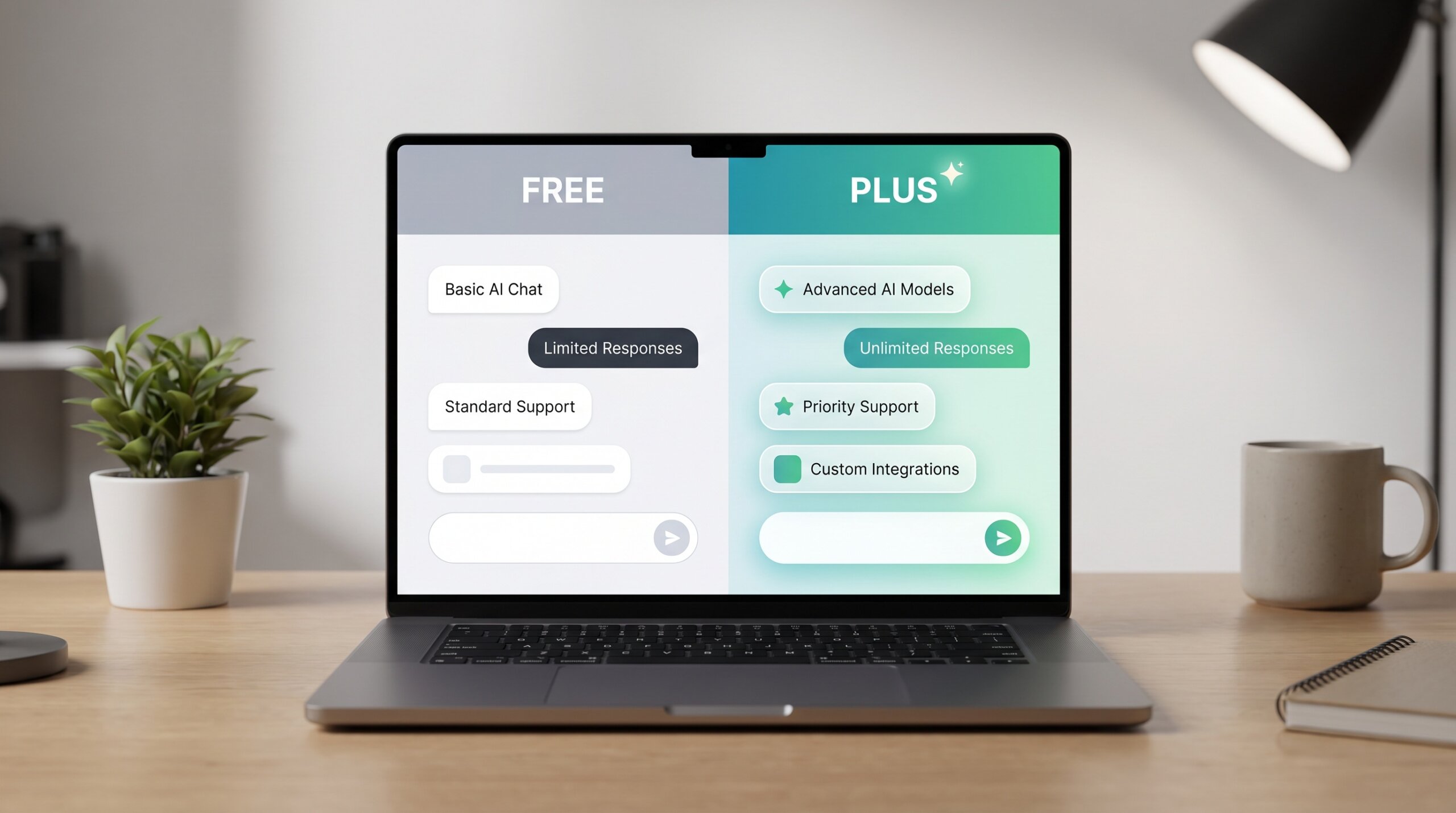 Σύγκριση ChatGPT Free vs ChatGPT Plus σε υπολογιστή.