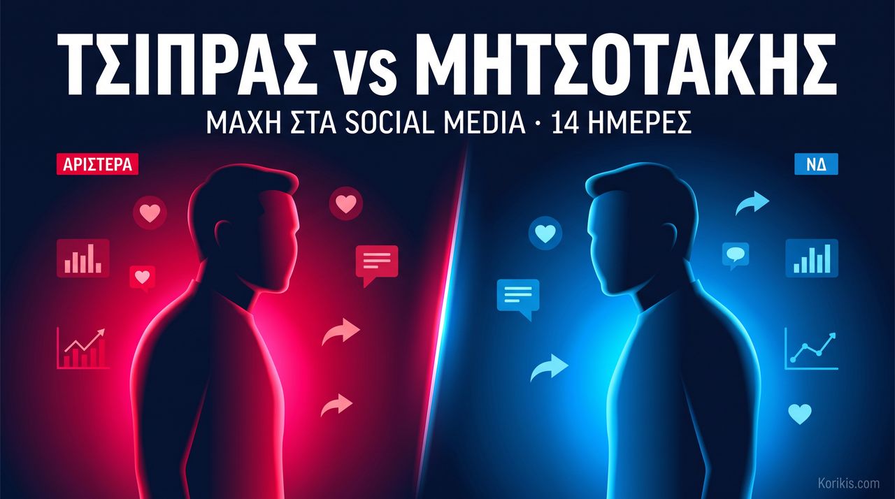 Συγκριτική ανάλυση social media Μητσοτάκη και Τσίπρα — εικαστικό versus