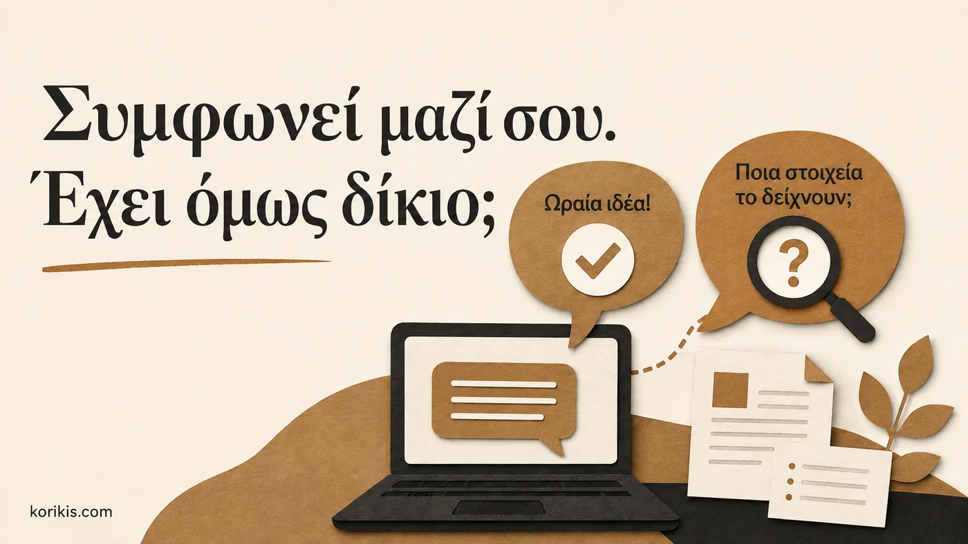 Δύο διαφορετικές απαντήσεις AI, μία που επιδοκιμάζει και μία που ζητά στοιχεία.
