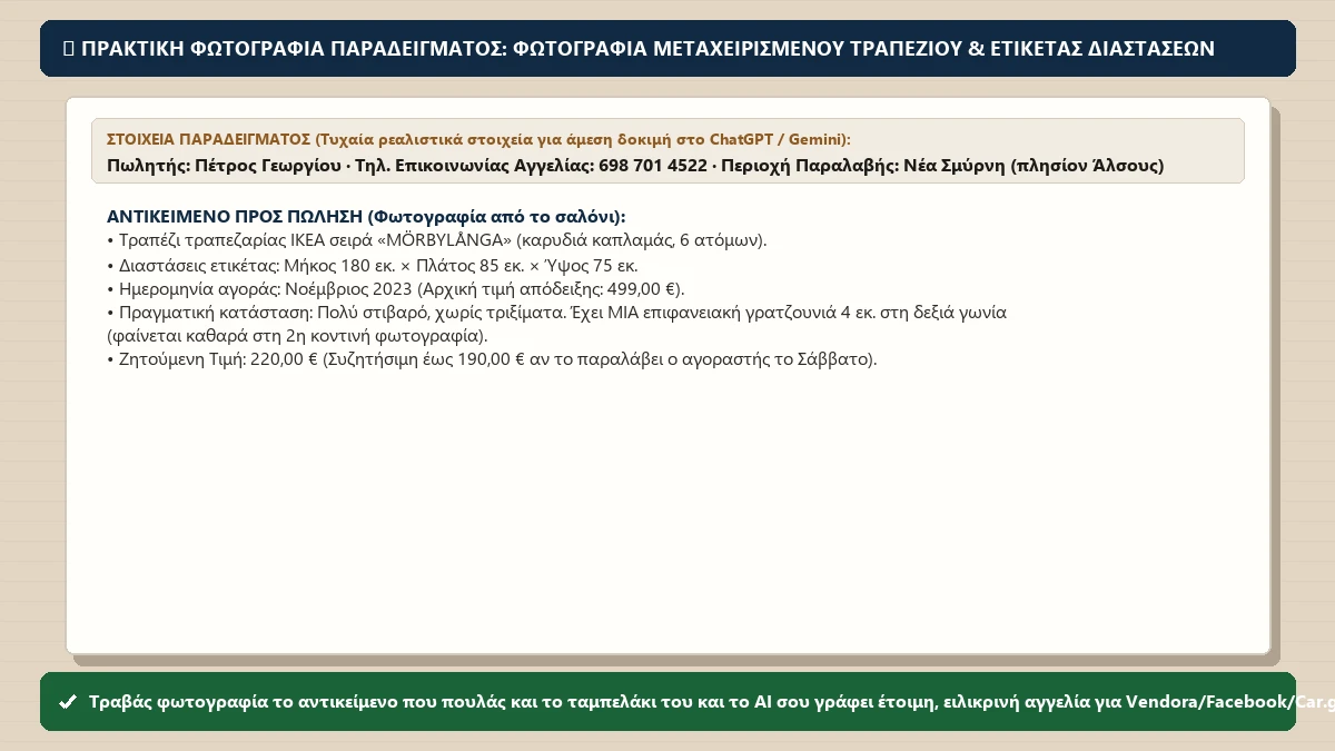 Πρακτική φωτογραφία παραδείγματος για το μάθημα «Γράφω ειλικρινή αγγελία για ένα μεταχειρισμένο αντικείμενο»