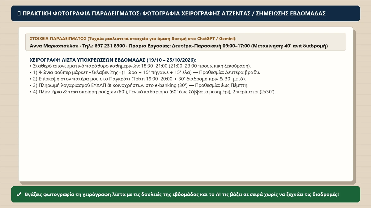 Πρακτική φωτογραφία παραδείγματος για το μάθημα «Η εβδομάδα σου σε μία οθόνη»