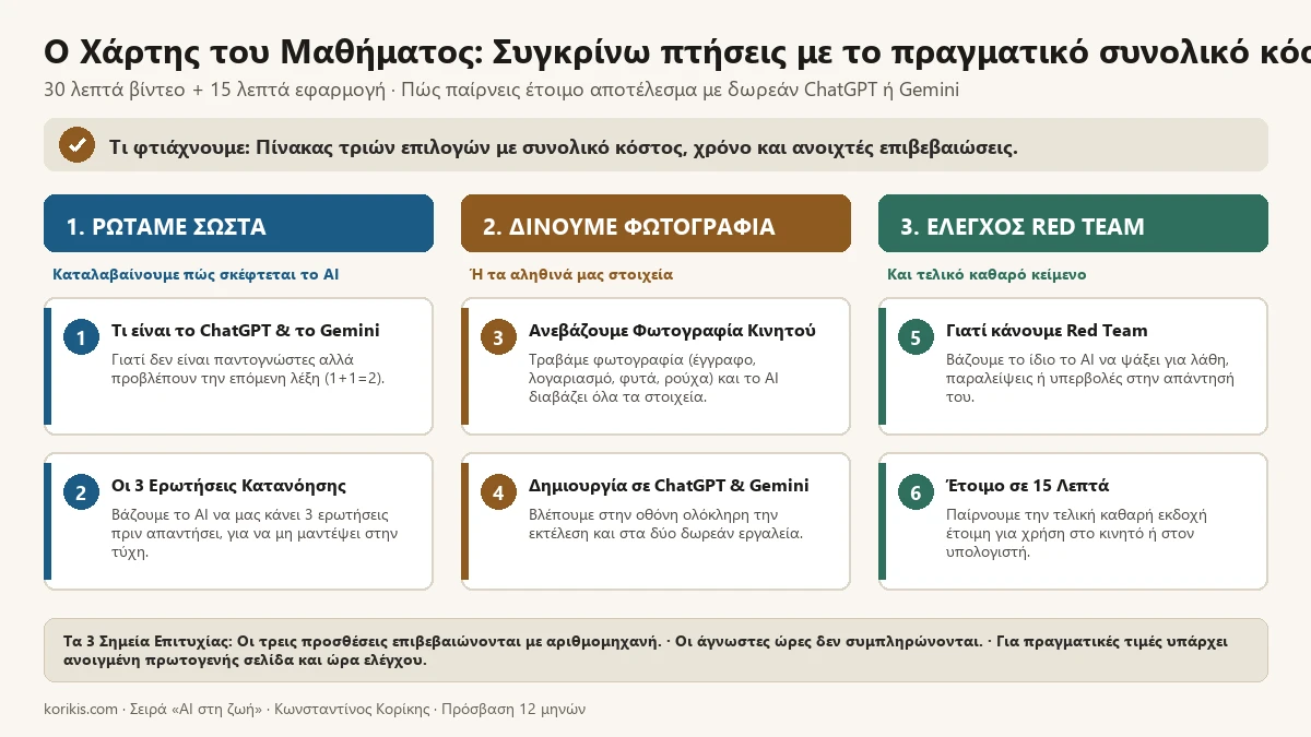 Ο χάρτης του μαθήματος «Συγκρίνω πτήσεις με το πραγματικό συνολικό κόστος»