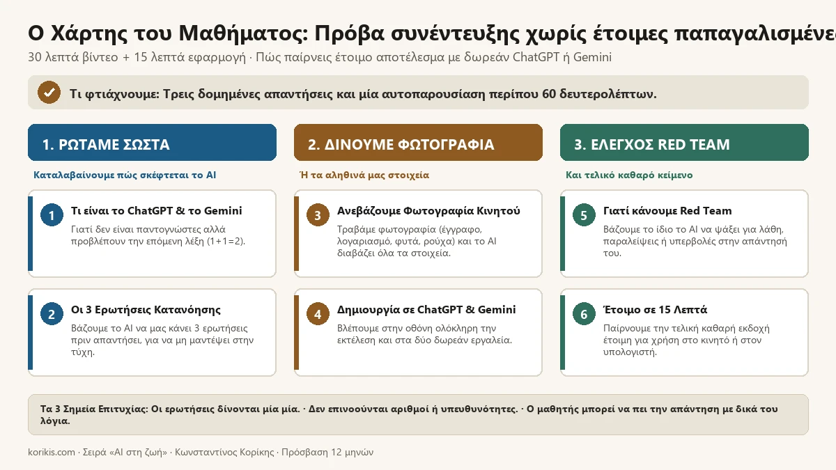 Ο χάρτης του μαθήματος «Πρόβα συνέντευξης χωρίς έτοιμες παπαγαλισμένες απαντήσεις»