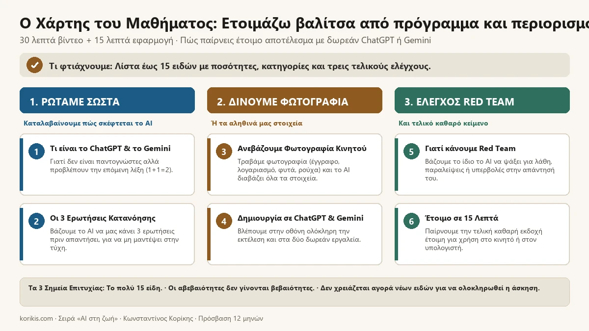 Ο χάρτης του μαθήματος «Ετοιμάζω βαλίτσα από πρόγραμμα και περιορισμούς»