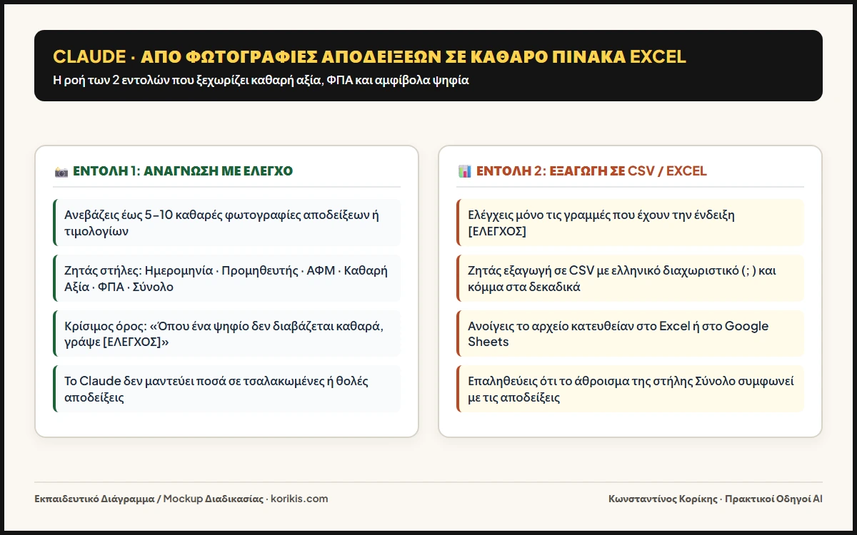 Αποδείξεις σε Excel με Claude: οργάνωσε τα έξοδά σου με 2 εντολές