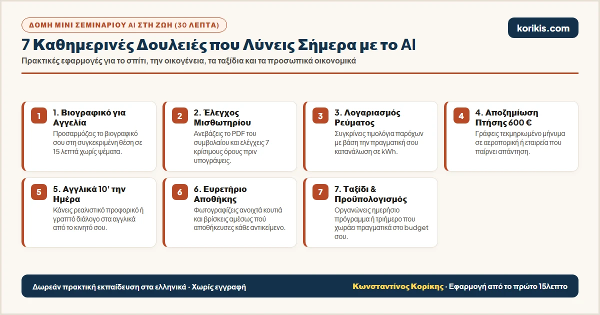 7 καθημερινές δουλειές που λύνεις σήμερα στο δωρεάν μίνι σεμινάριο AI στη ζωή
