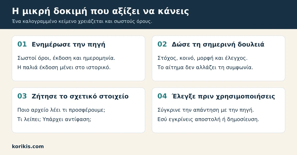 Η διαδικασία από το ενημερωμένο αρχείο μέχρι το ανθρώπινα ελεγμένο αποτέλεσμα
