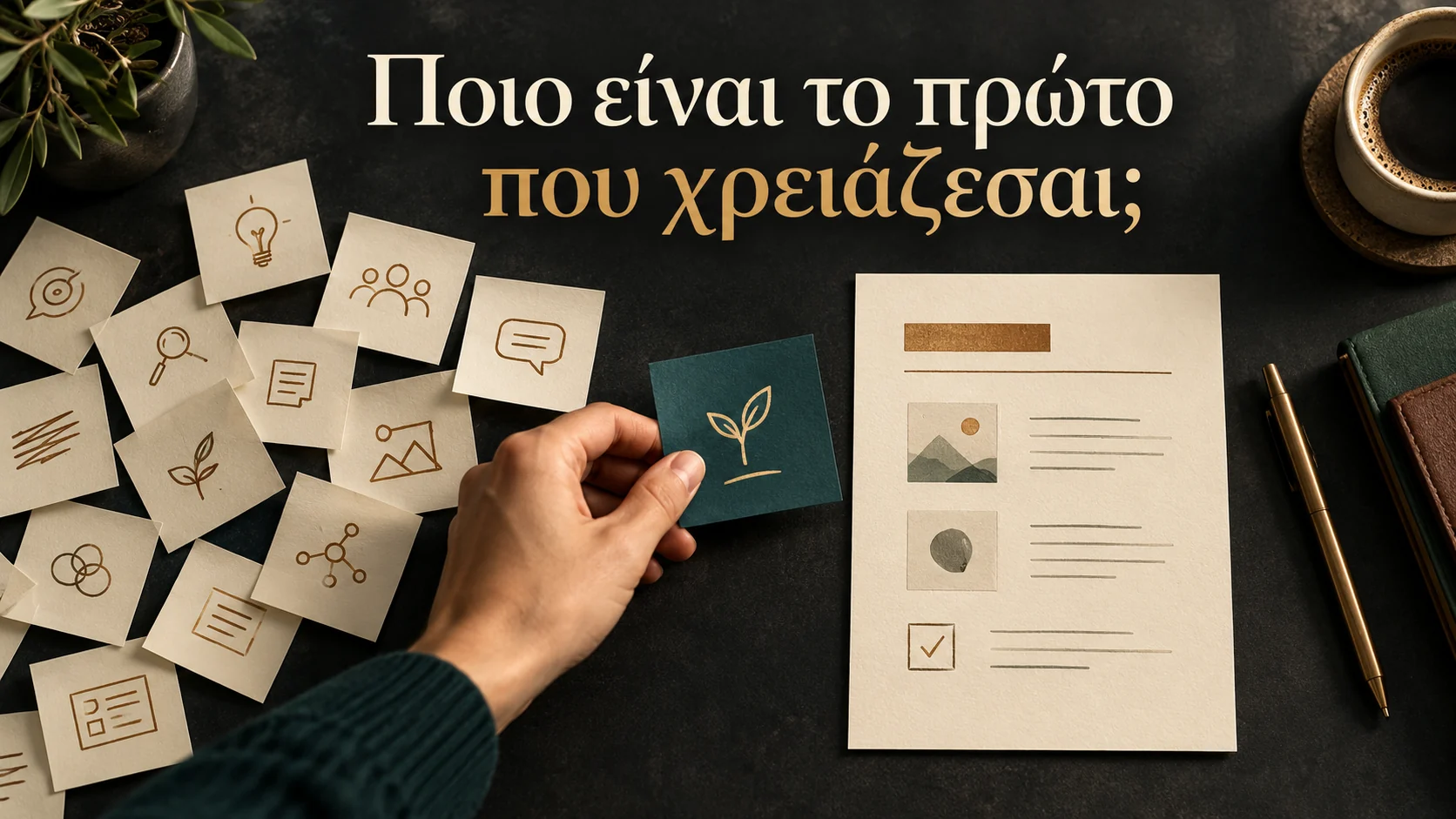 Χέρι επιλέγει μία ιδέα ανάμεσα σε πολλές και τη συνδέει με το πρώτο λειτουργικό παραδοτέο του έργου.