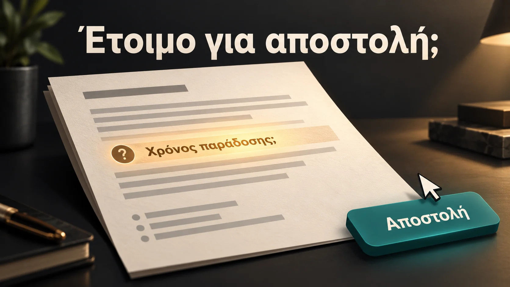 Σε προσχέδιο προσφοράς επισημαίνεται ο χρόνος παράδοσης προς επιβεβαίωση πριν πατηθεί η αποστολή.