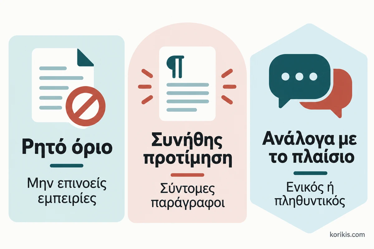 Τρεις κάρτες ξεχωρίζουν τα ρητά όρια, τις συνήθεις προτιμήσεις και τις επιλογές που εξαρτώνται από το πλαίσιο.
