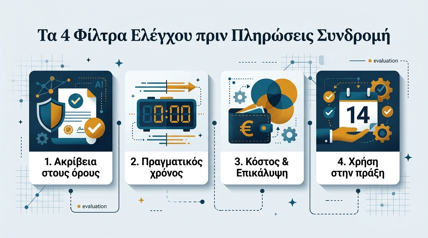 Τέσσερα φίλτρα πριν πληρώσεις συνδρομή AI: ακρίβεια, πλήρης χρόνος, κόστος και χρήση στην πράξη